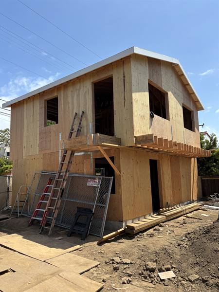 Two-story home framed and sheathed