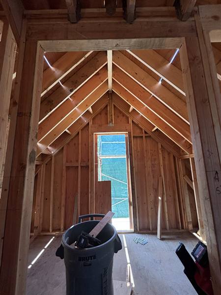 Interior view of a framed gable roof